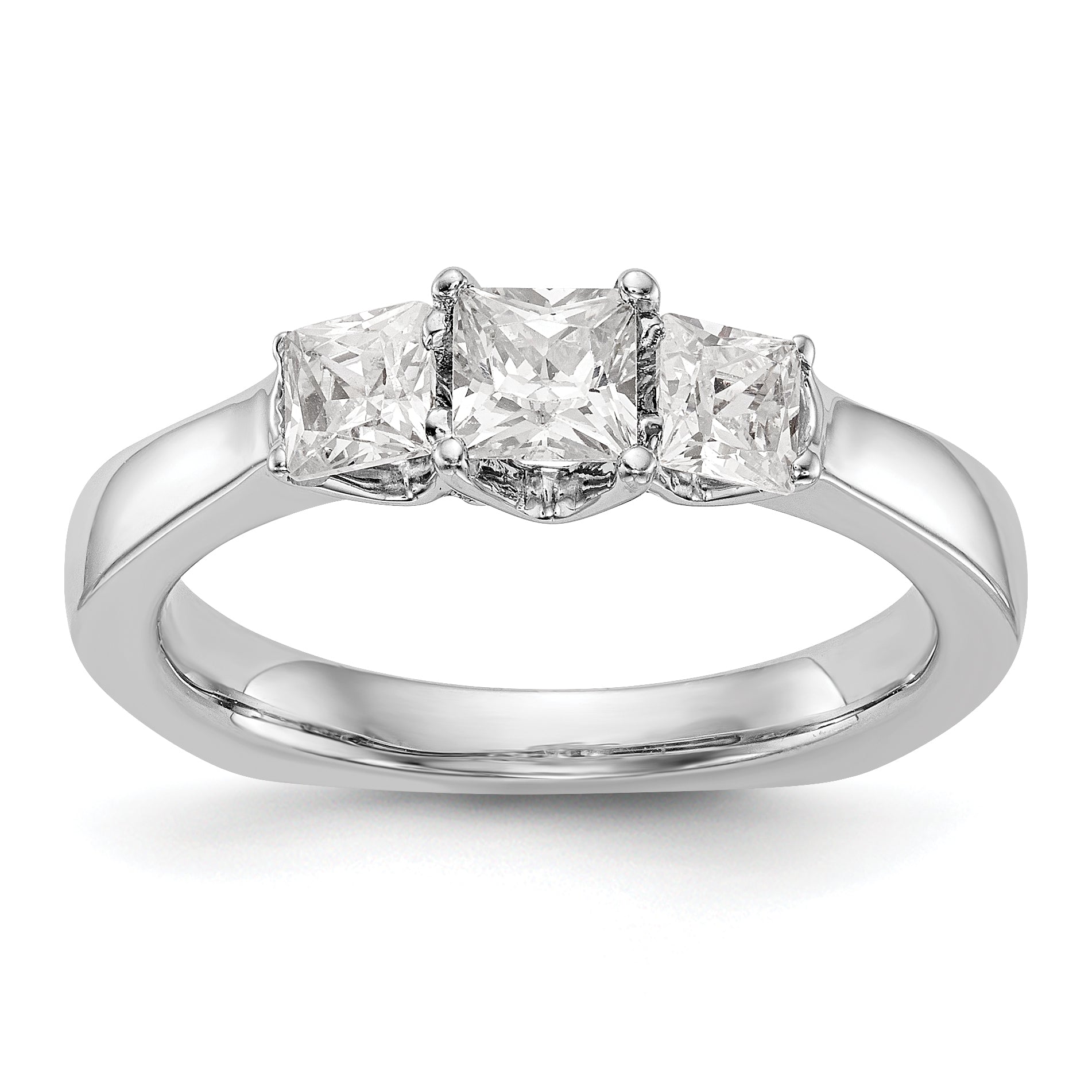 14K Weißgold Dreistein-Verlobungsring mit simulierten Diamanten
