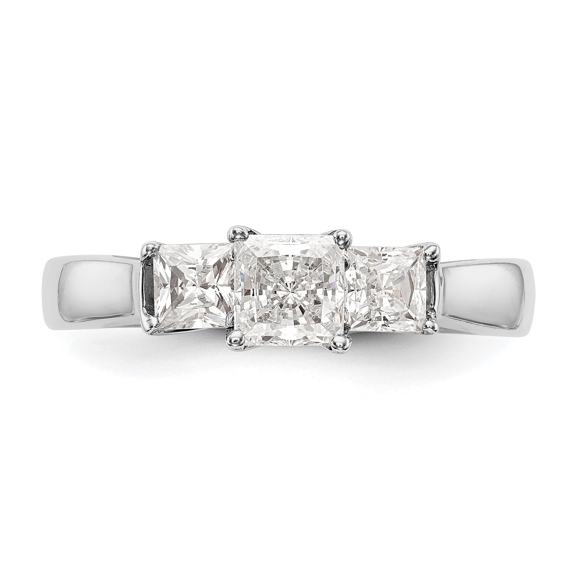 14K Weißgold Verlobungsring mit 3 simulierten Diamanten