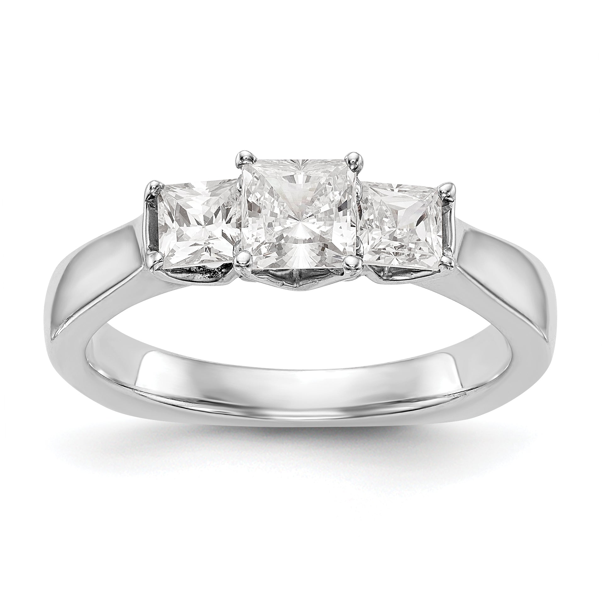 14K Weißgold Verlobungsring mit 3 simulierten Diamanten