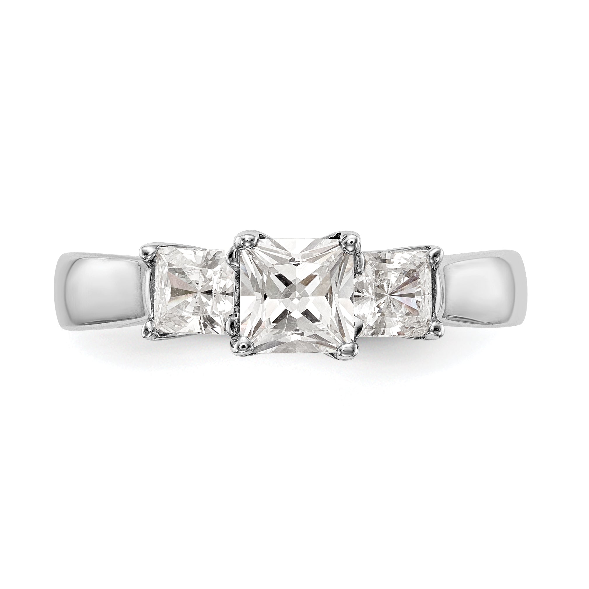 14K Weißgold Verlobungsring mit 3 simulierten Diamanten