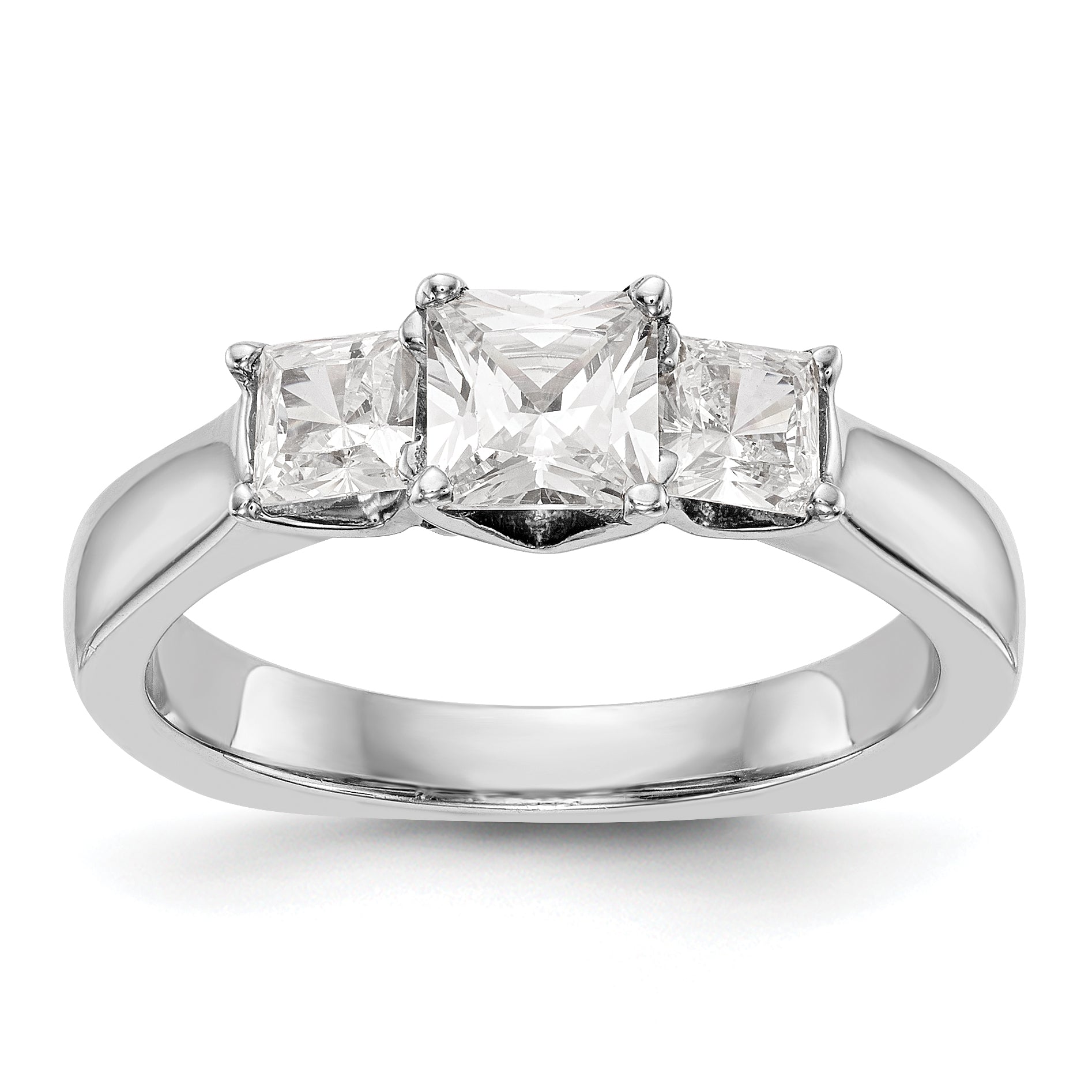 14K Weißgold Verlobungsring mit 3 simulierten Diamanten