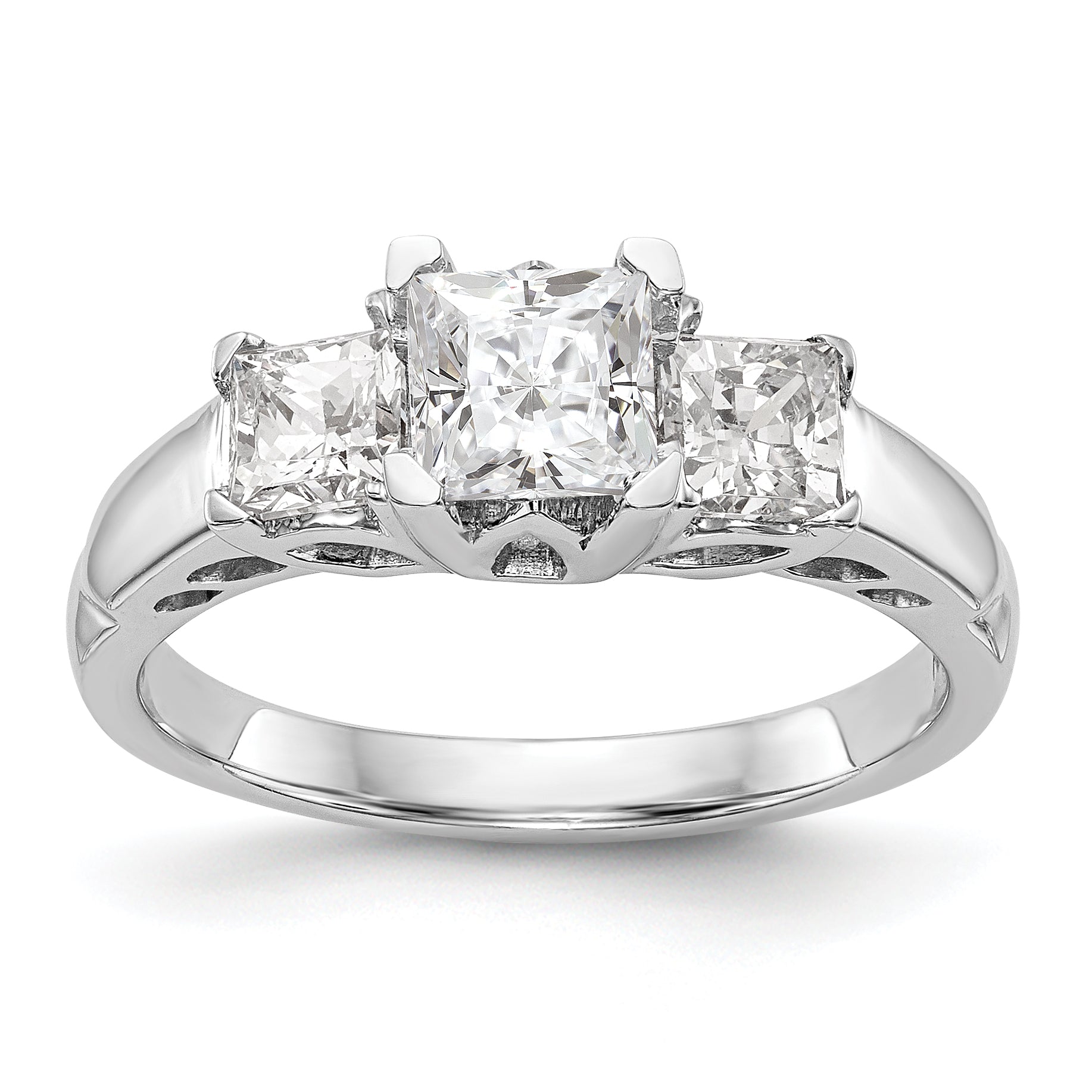 14K Weißgold Verlobungsring Dreistein mit simulierten Diamanten
