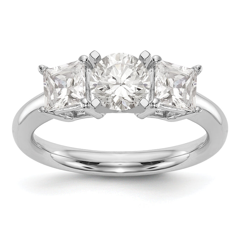 14K Weißgold Dreistein-Verlobungsring mit Diamanten in Krappenfassung