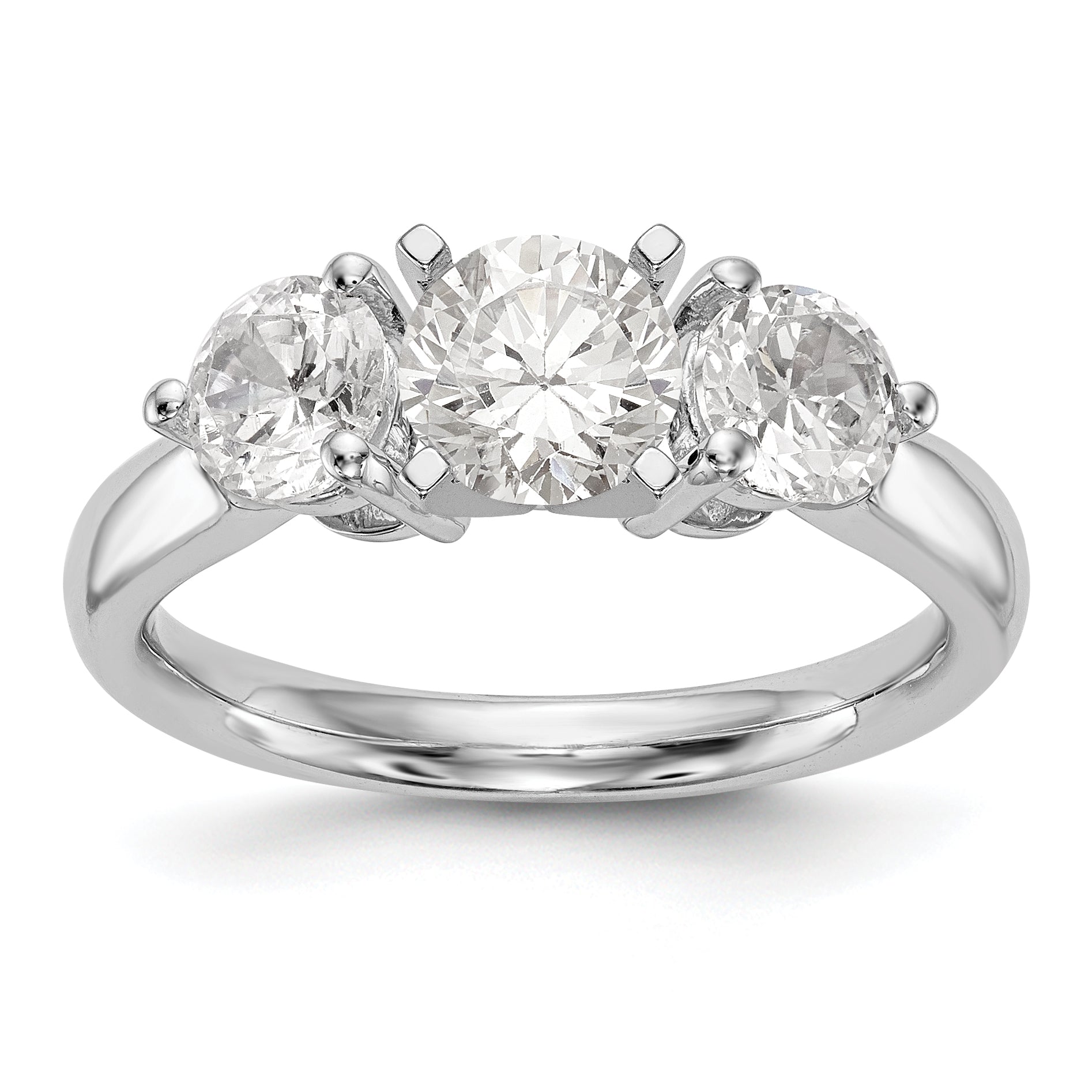 14K Weißgold Verlobungsring mit Dreistein-Diamant in Krappenfassung