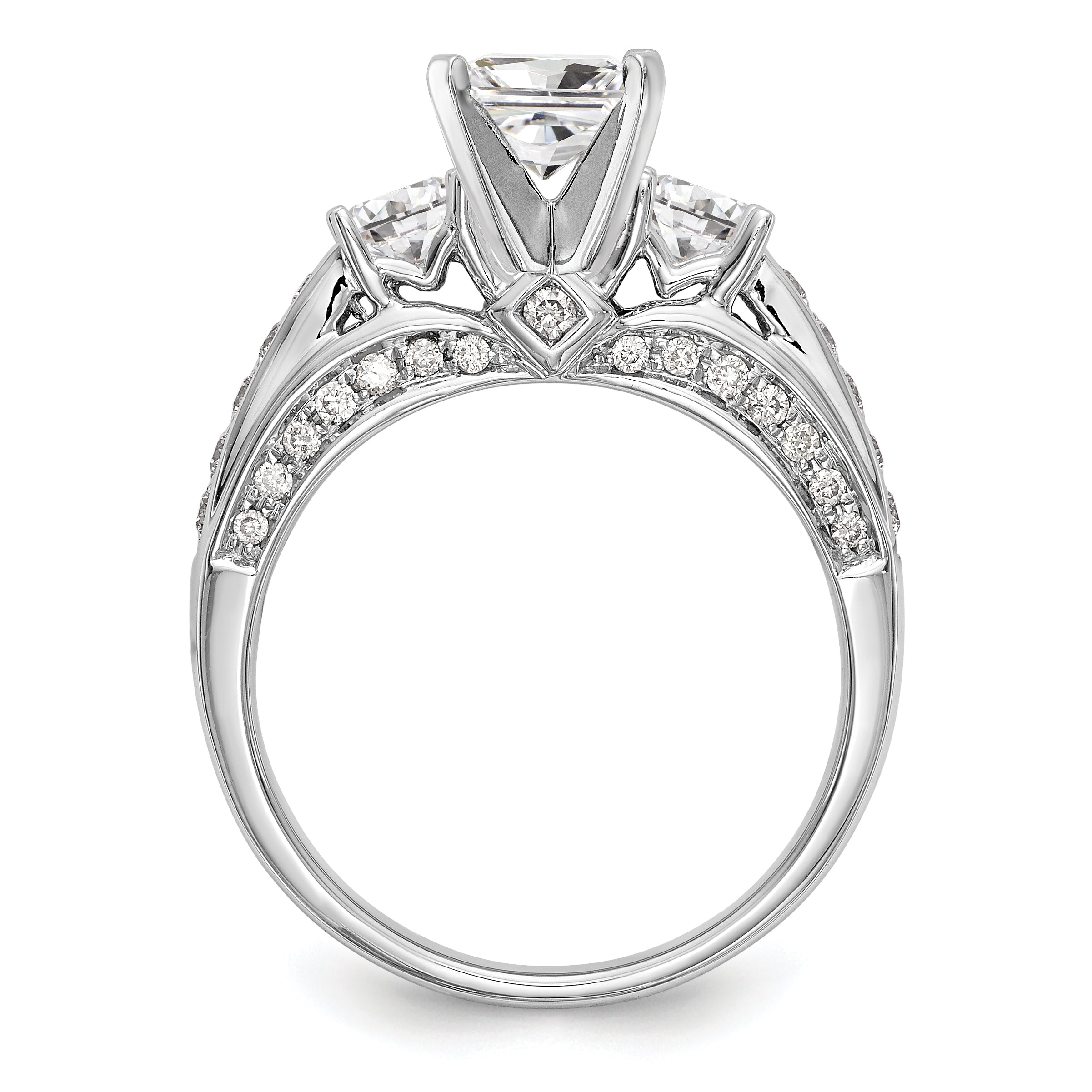 14K Weißgold Verlobungsring mit gefassten simulierten Diamanten