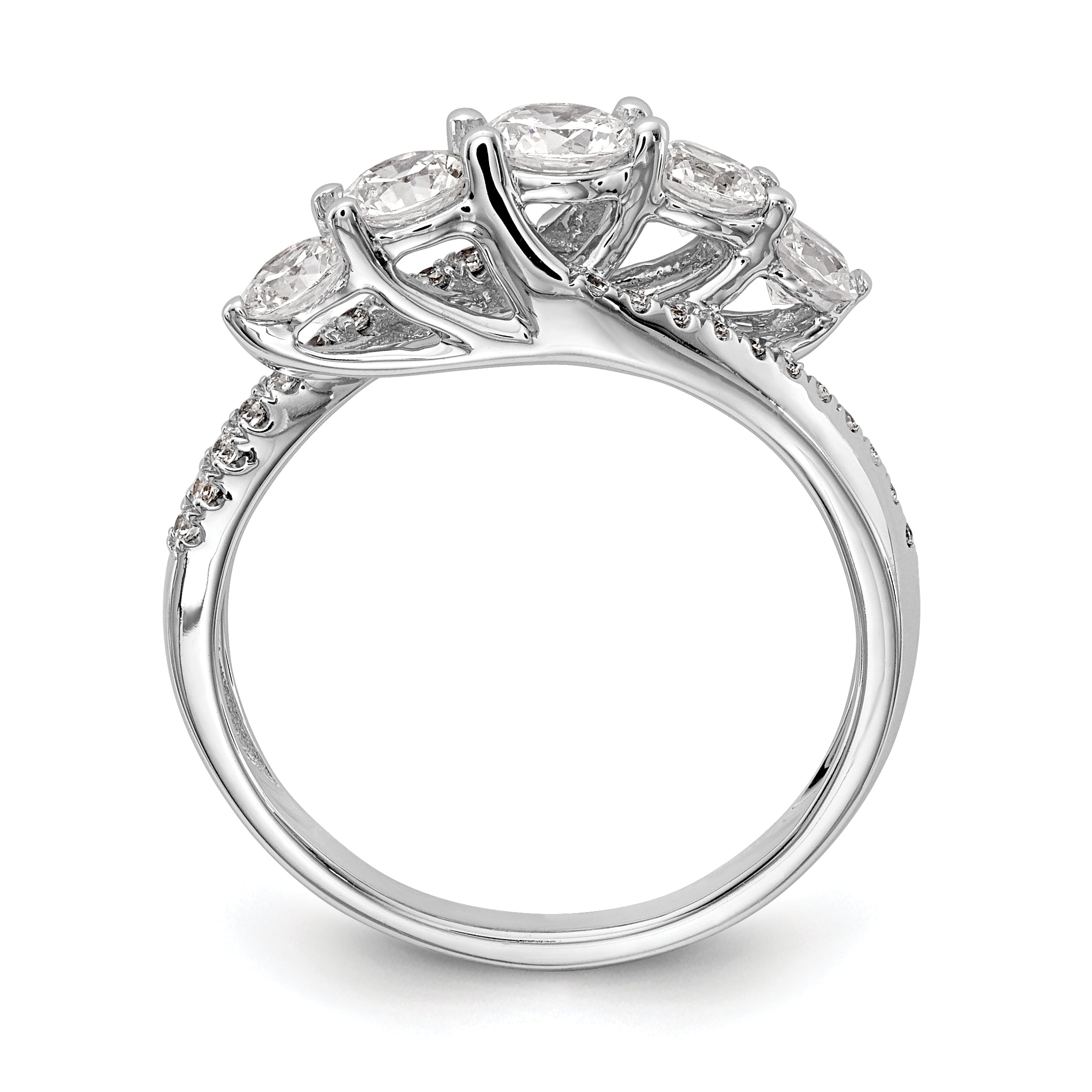 14K Weißgold Verlobungsring mit 5 simulierten Diamanten