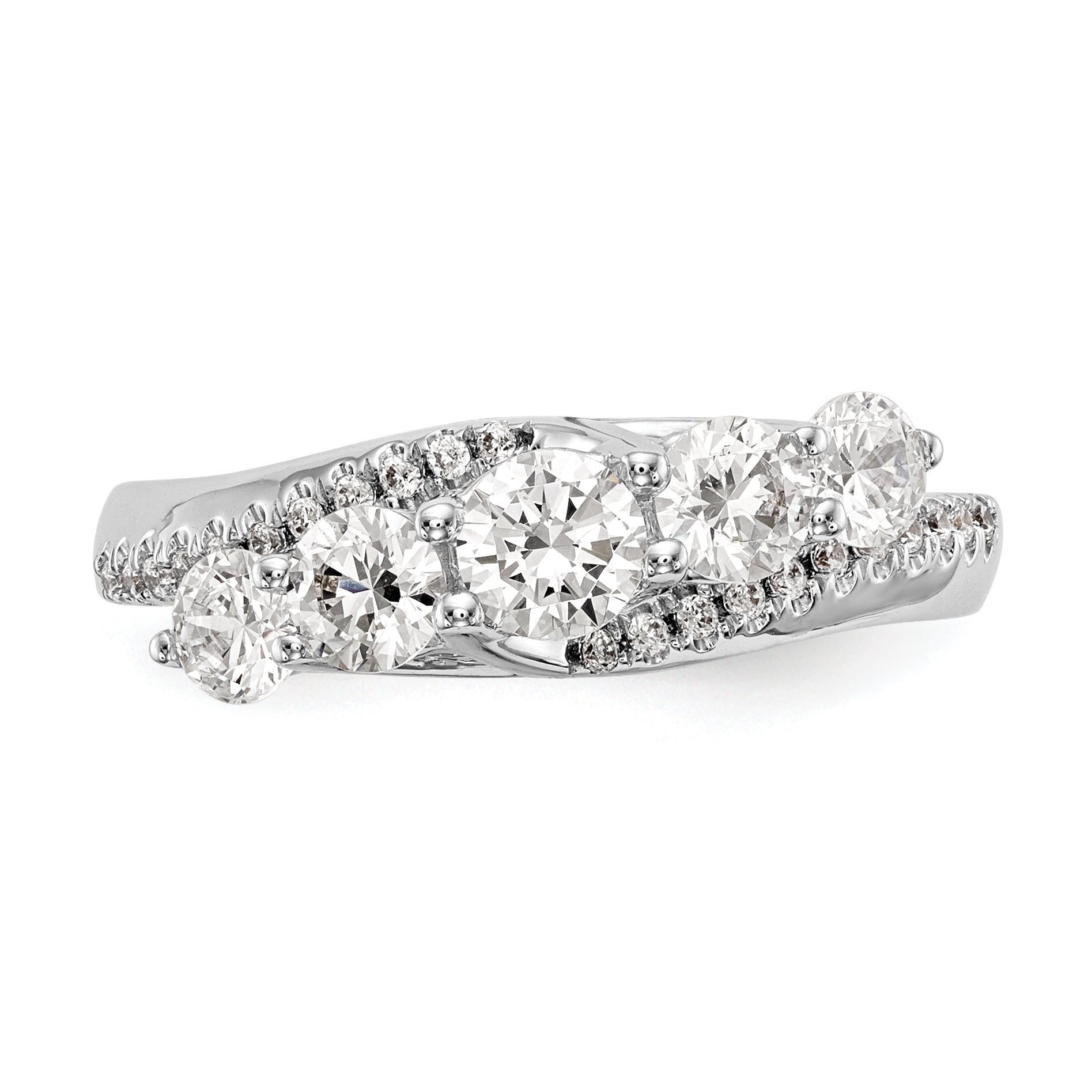 14K Weißgold Verlobungsring mit 5 simulierten Diamanten
