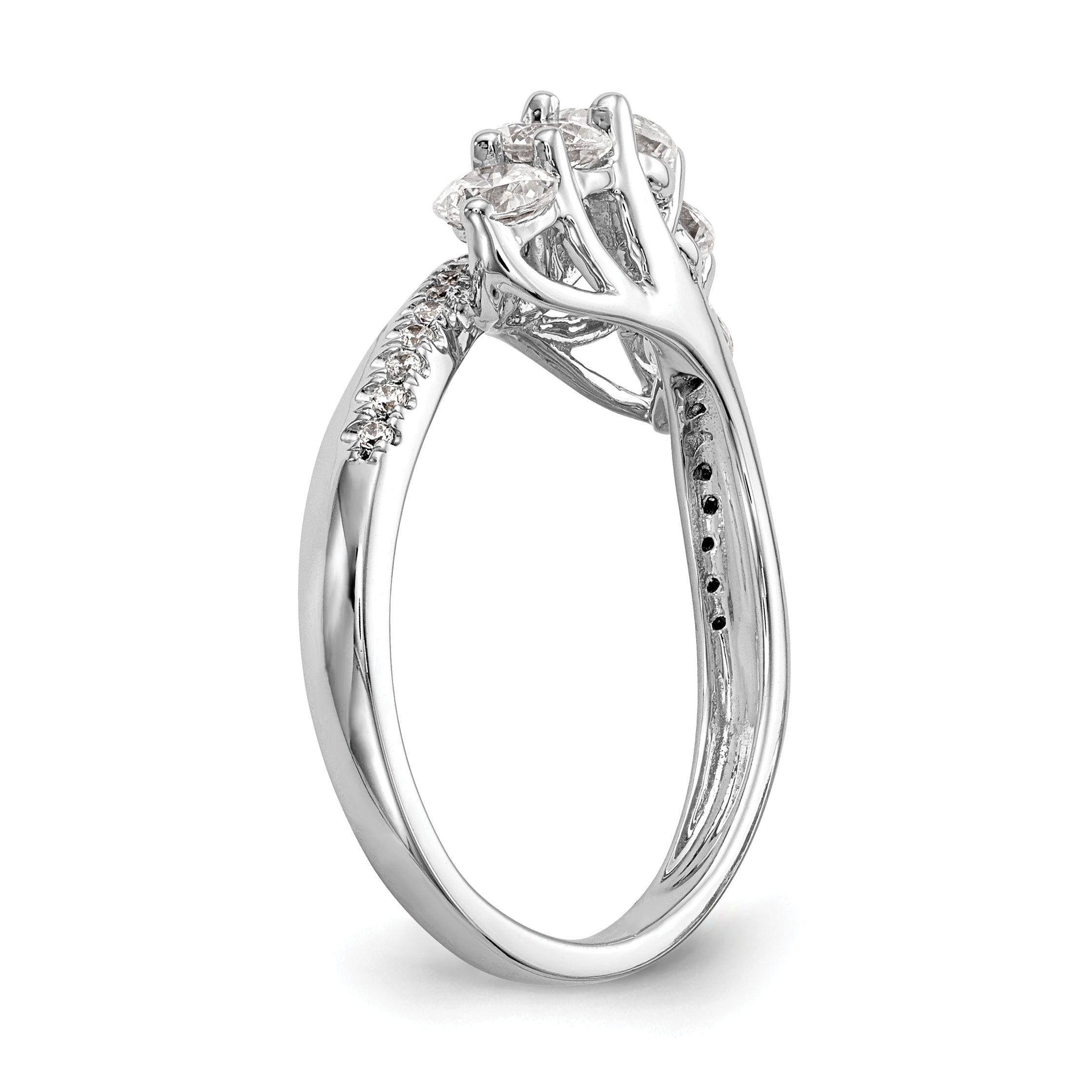 14K Weißgold Verlobungsring mit 5 simulierten Diamanten