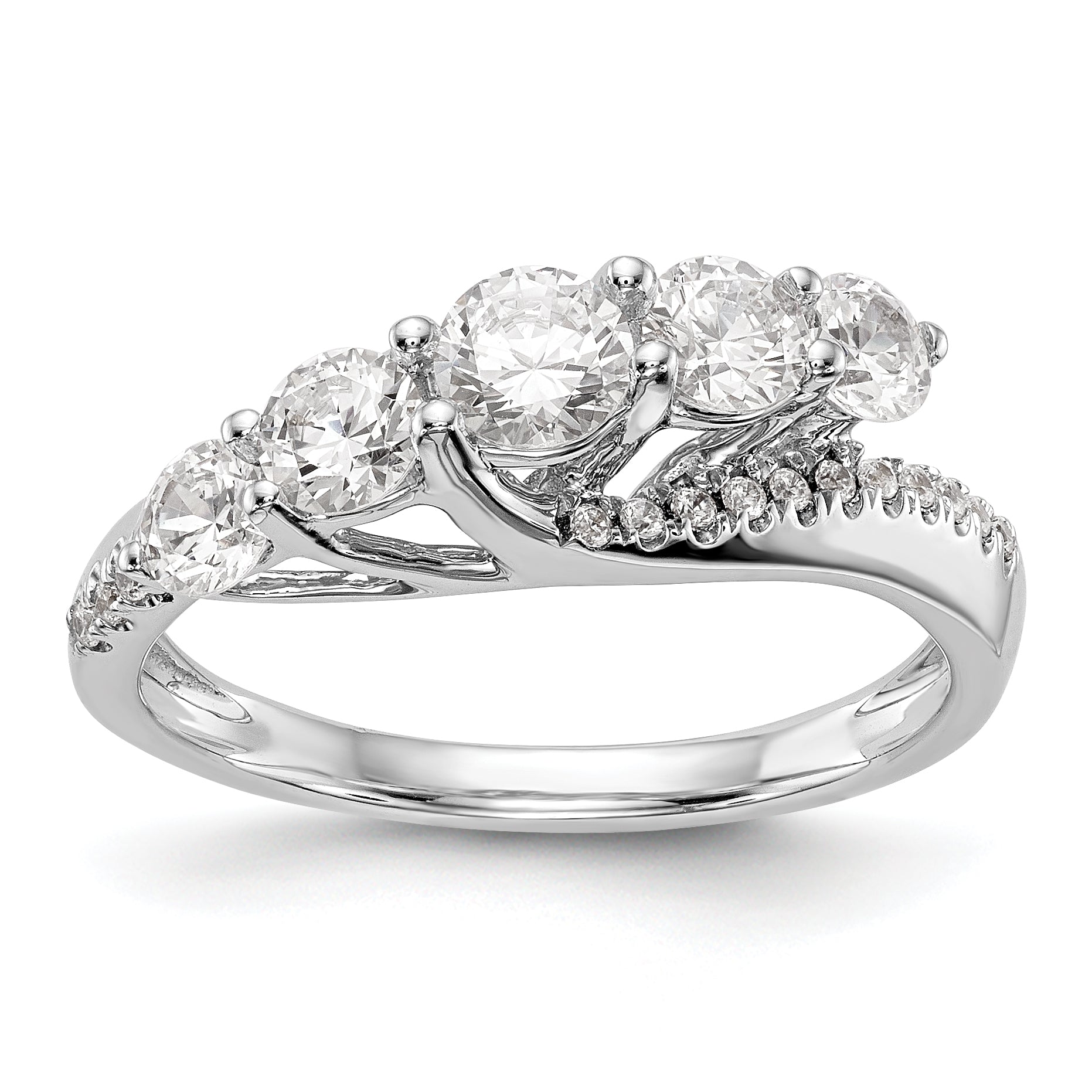 14K Weißgold Verlobungsring mit 5 simulierten Diamanten