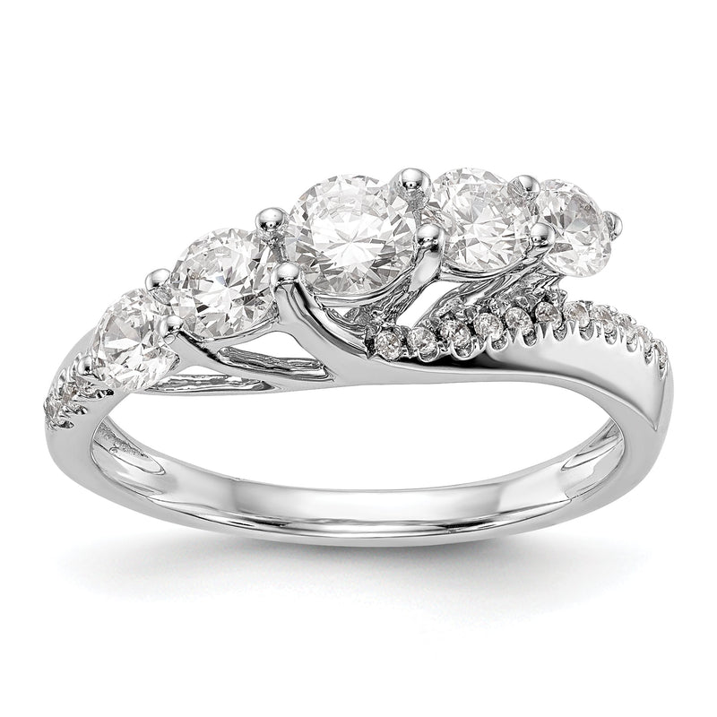 14K Weißgold Verlobungsring mit 5 simulierten Diamanten
