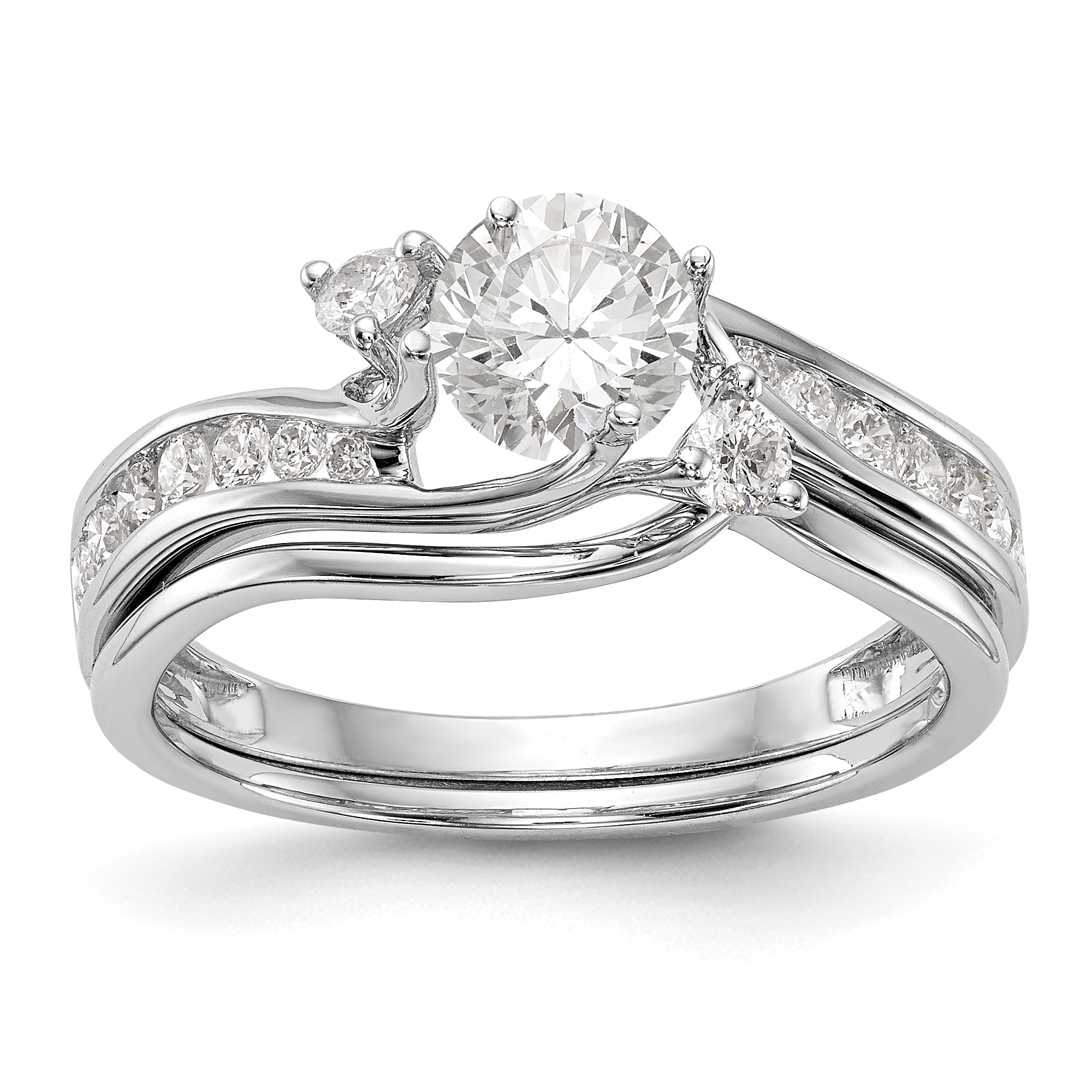 14K Weißgold Verlobungsring mit 3 simulierten Diamanten