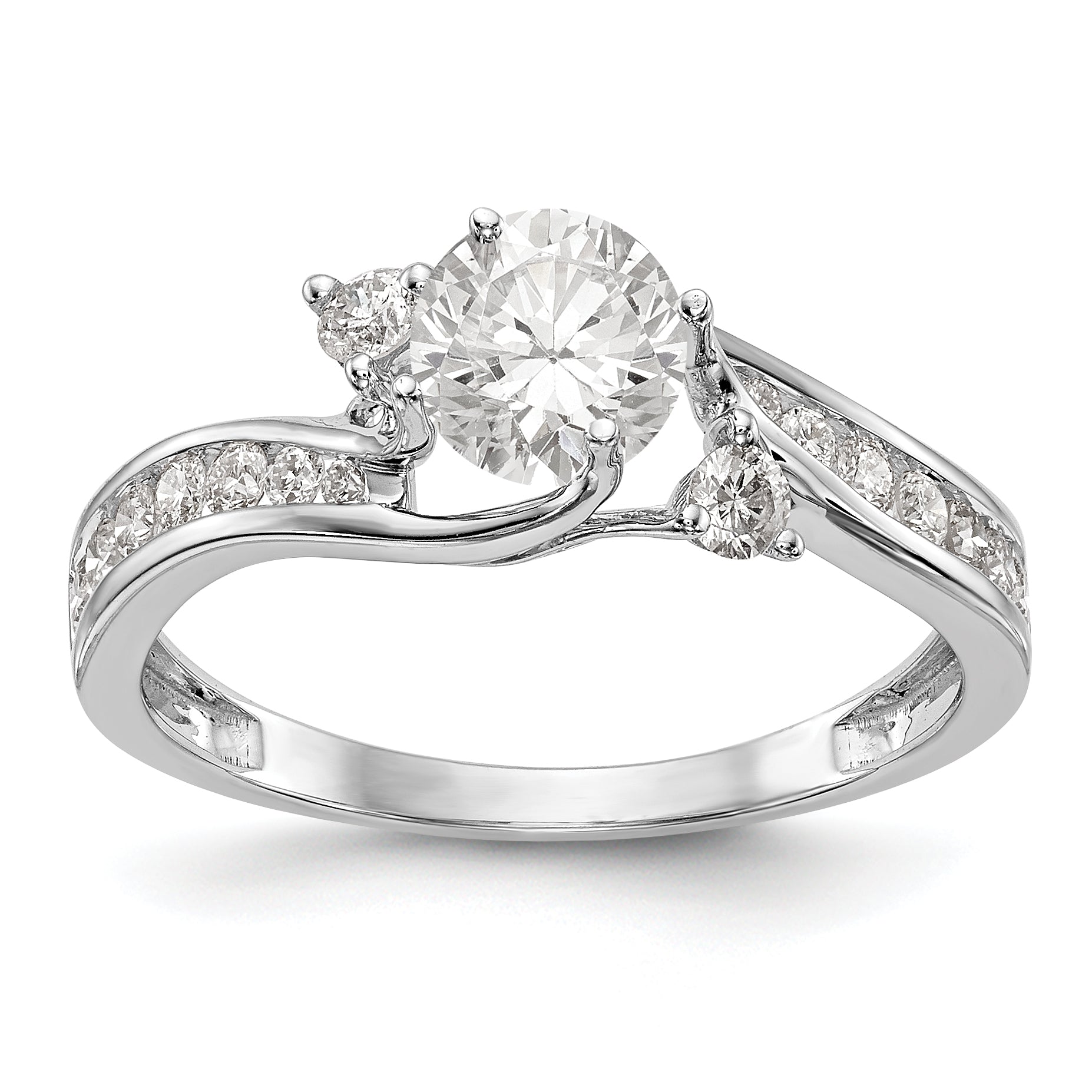 14K Weißgold Verlobungsring mit 3 simulierten Diamanten