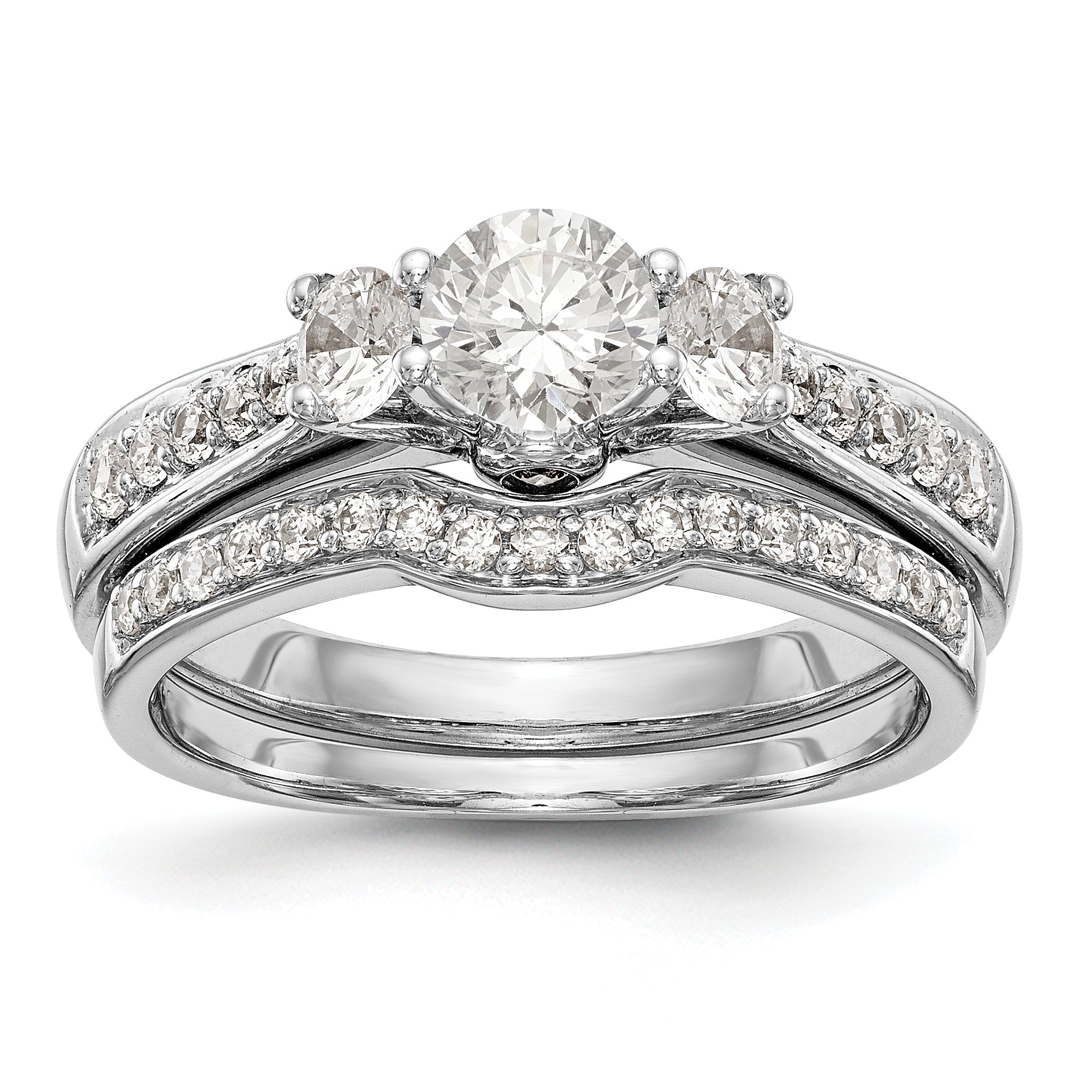14K Weißgold Verlobungsring mit 3 simulierten Diamanten