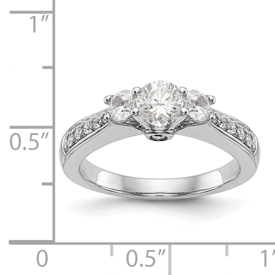 14K Weißgold Verlobungsring mit 3 simulierten Diamanten