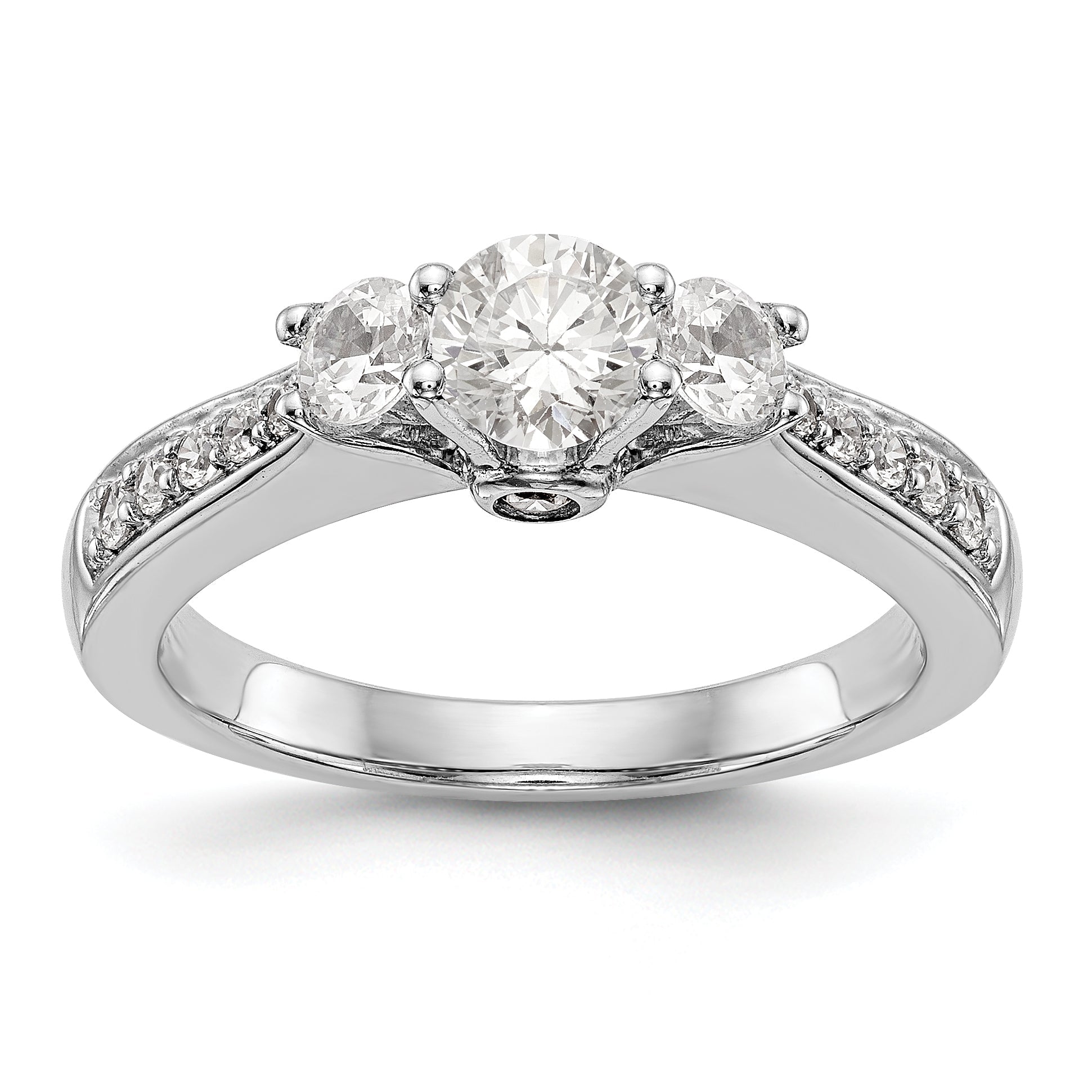 14K Weißgold Verlobungsring mit 3 simulierten Diamanten