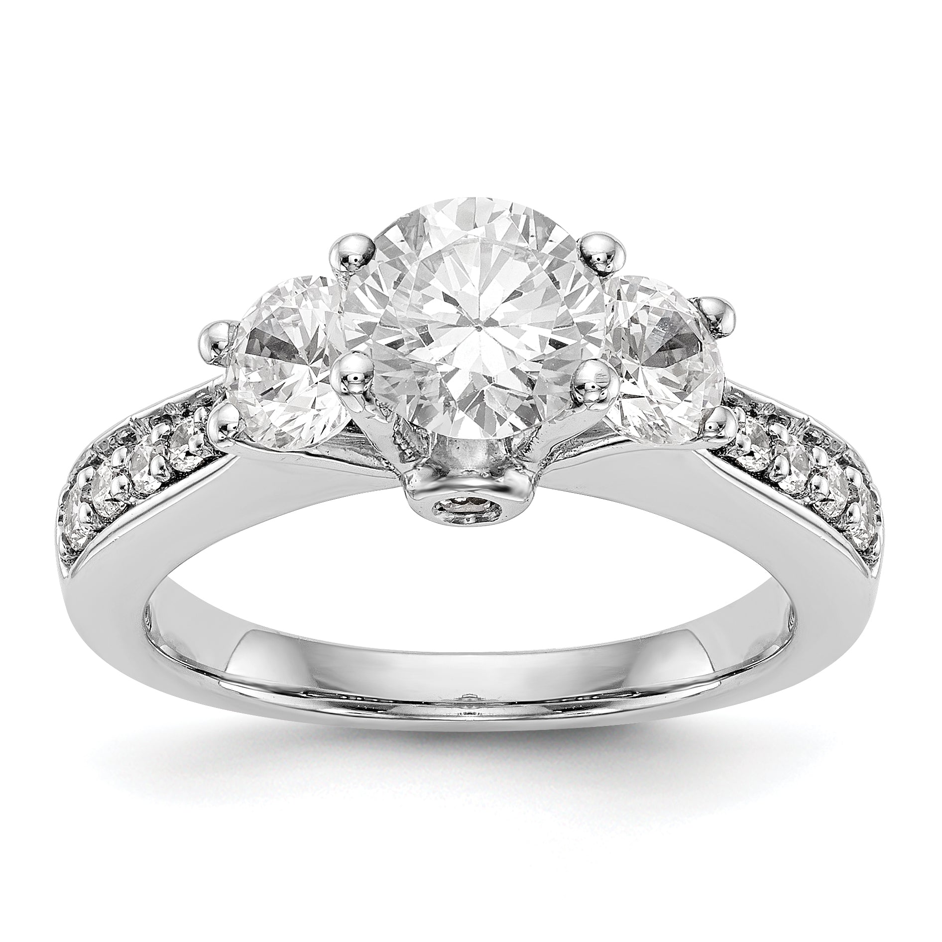 14K Weißgold Dreistein-Verlobungsring mit Diamantimitat