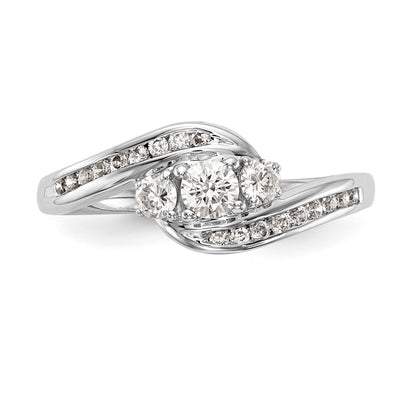 14K Weißgold Verlobungsring mit 3 simulierten Diamanten
