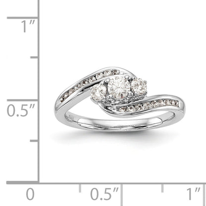 14K Weißgold Verlobungsring mit 3 simulierten Diamanten