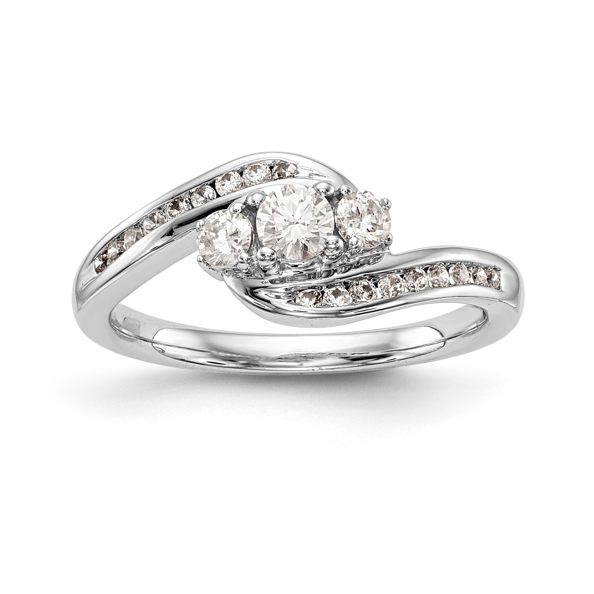 14K Weißgold Verlobungsring mit 3 simulierten Diamanten