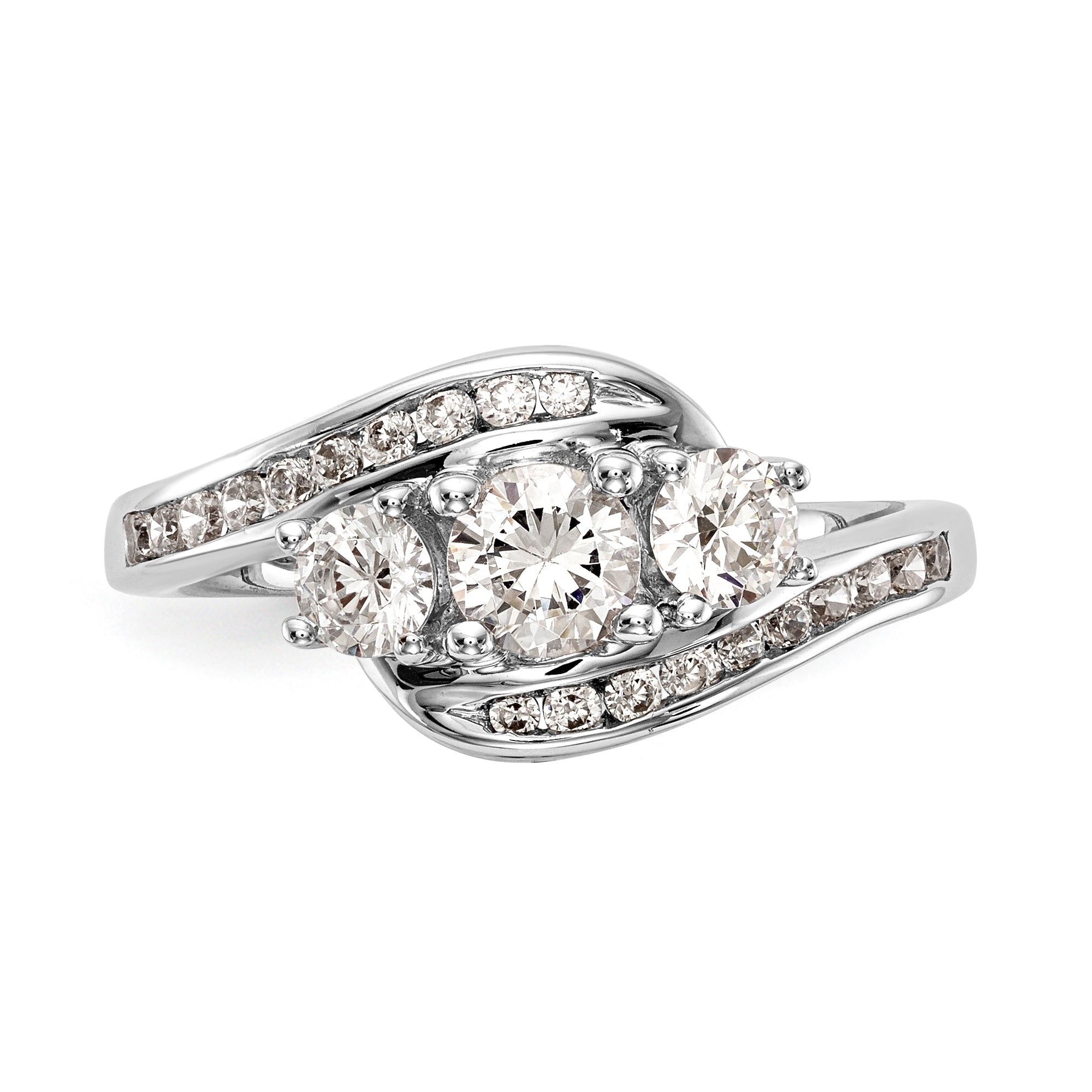 14K Weißgold Verlobungsring mit 3 simulierten Diamanten