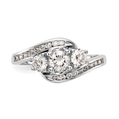 14K Weißgold Verlobungsring mit 3 simulierten Diamanten