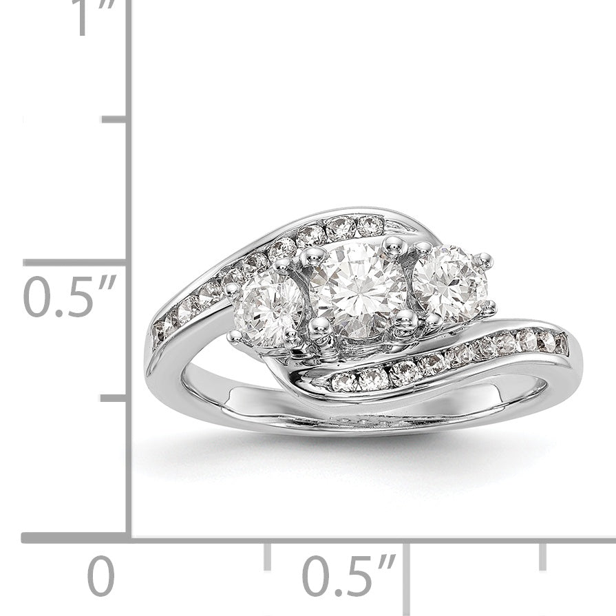 14K Weißgold Verlobungsring mit 3 simulierten Diamanten