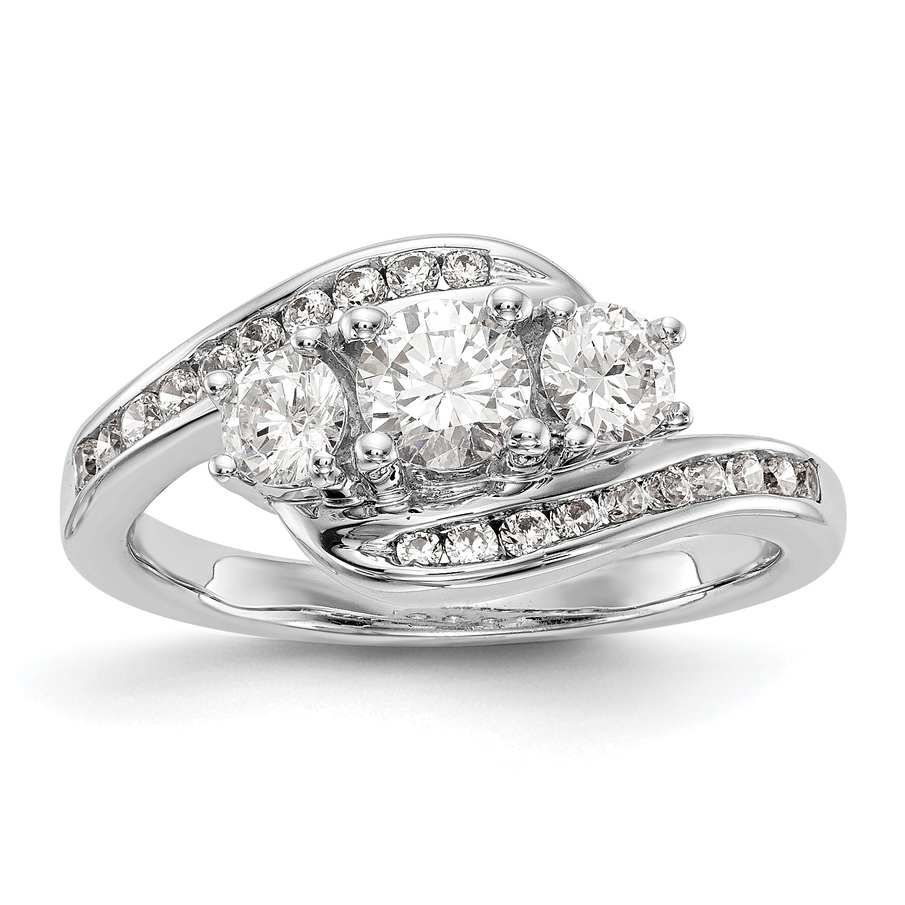14K Weißgold Verlobungsring mit 3 simulierten Diamanten