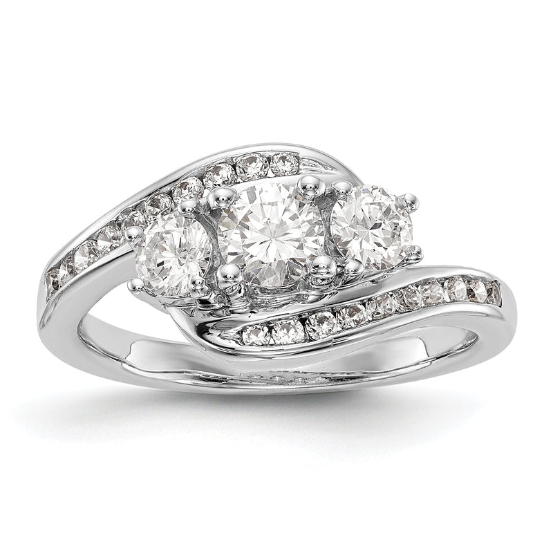 14K Weißgold Verlobungsring mit 3 simulierten Diamanten