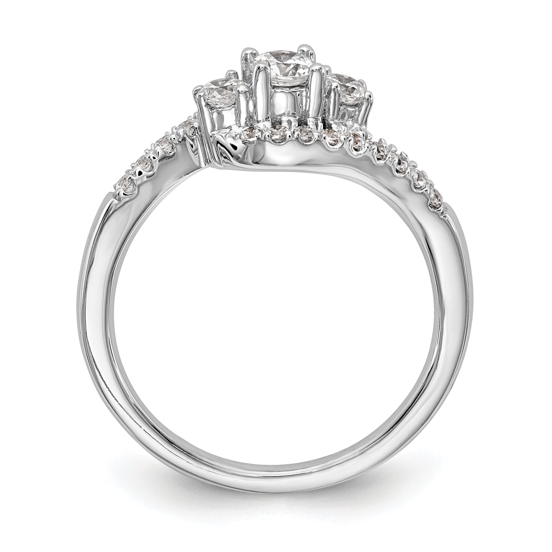 14K Weißgold Verlobungsring mit drei simulierten Diamanten