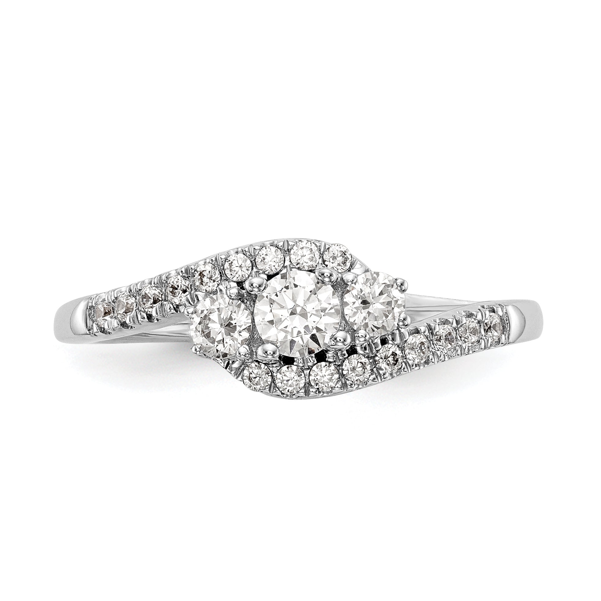 14K Weißgold Verlobungsring mit drei simulierten Diamanten