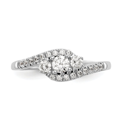 14K Weißgold Verlobungsring mit drei simulierten Diamanten