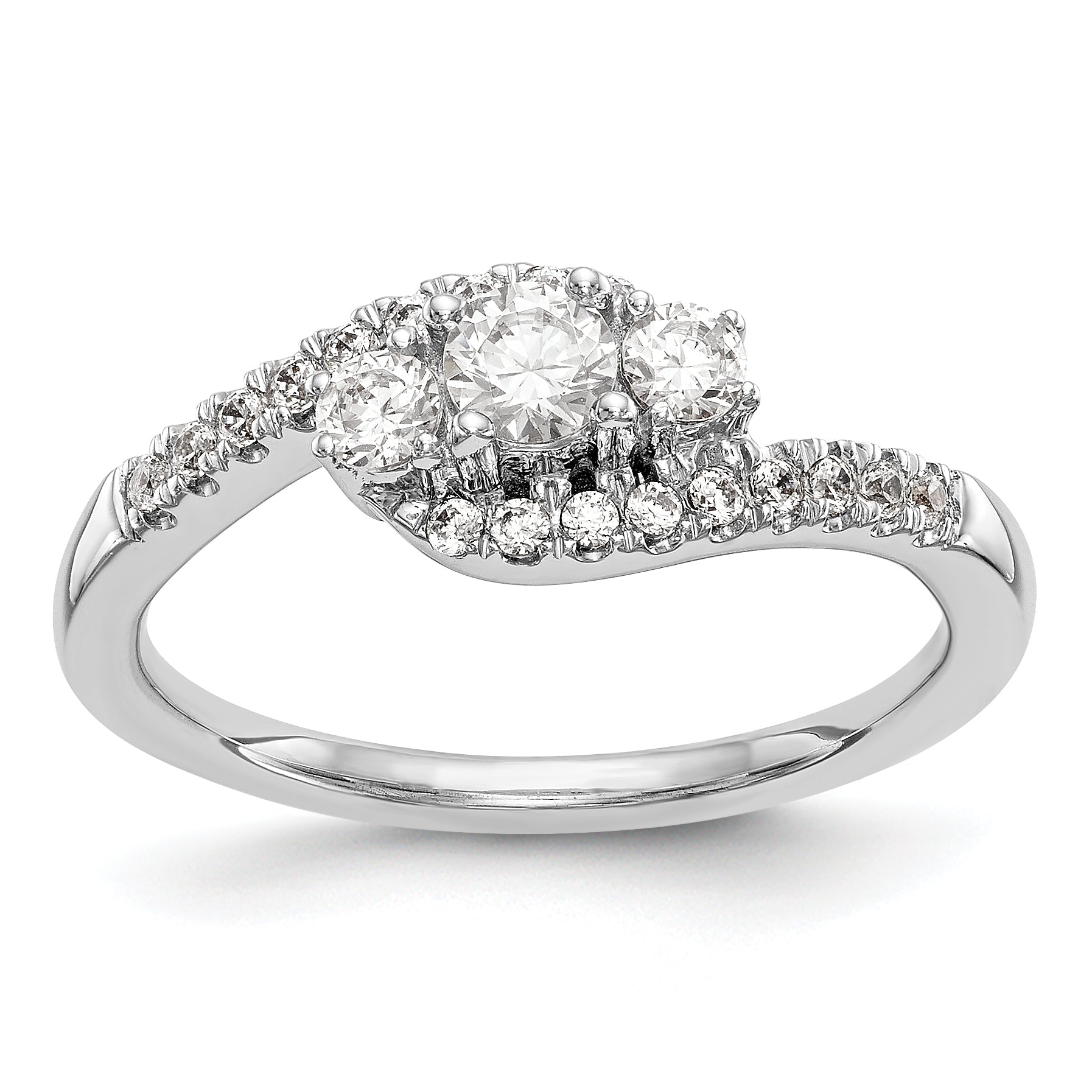 14K Weißgold Verlobungsring mit drei simulierten Diamanten