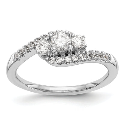 14K Weißgold Verlobungsring mit drei simulierten Diamanten