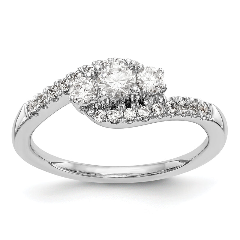 14K Weißgold Verlobungsring mit drei simulierten Diamanten