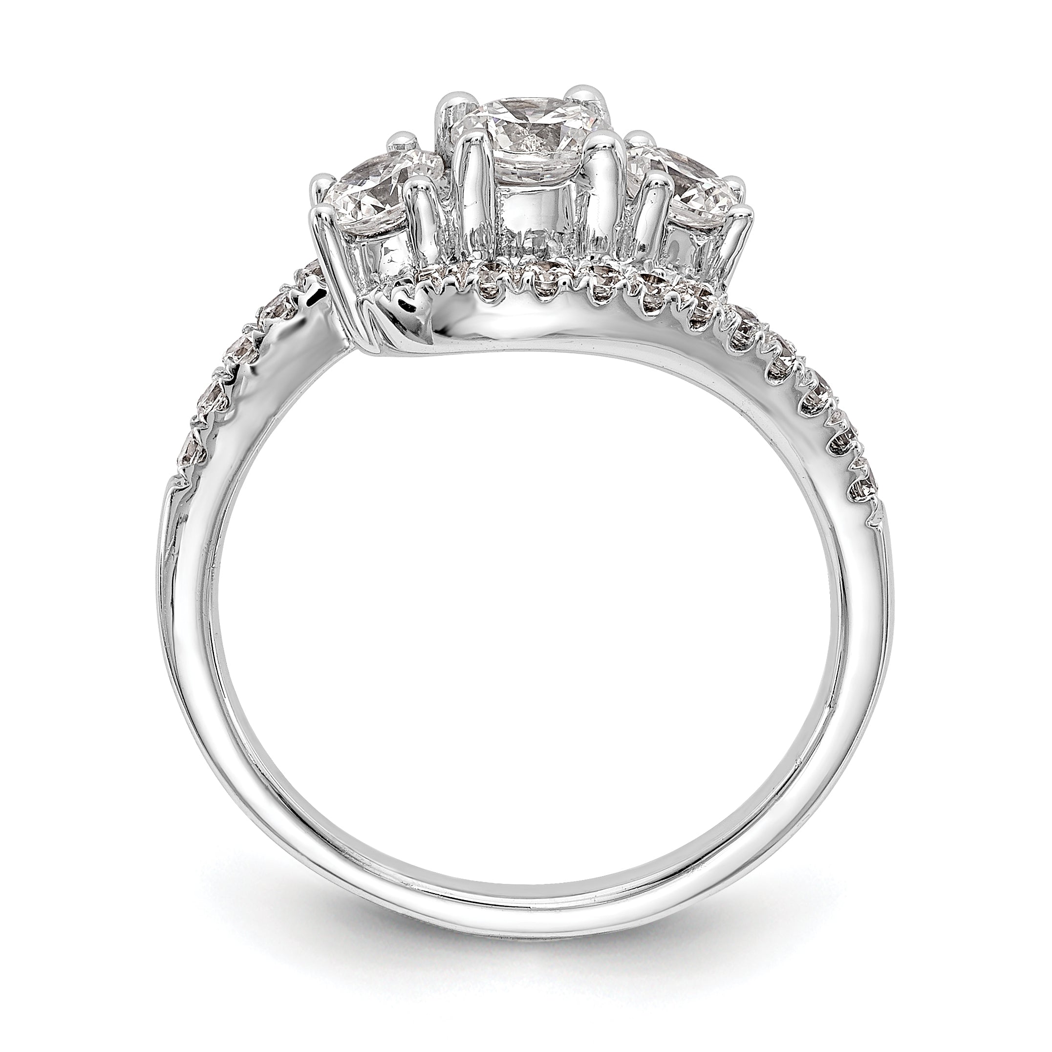 14K Weißgold Verlobungsring mit 3 simulierten Diamanten