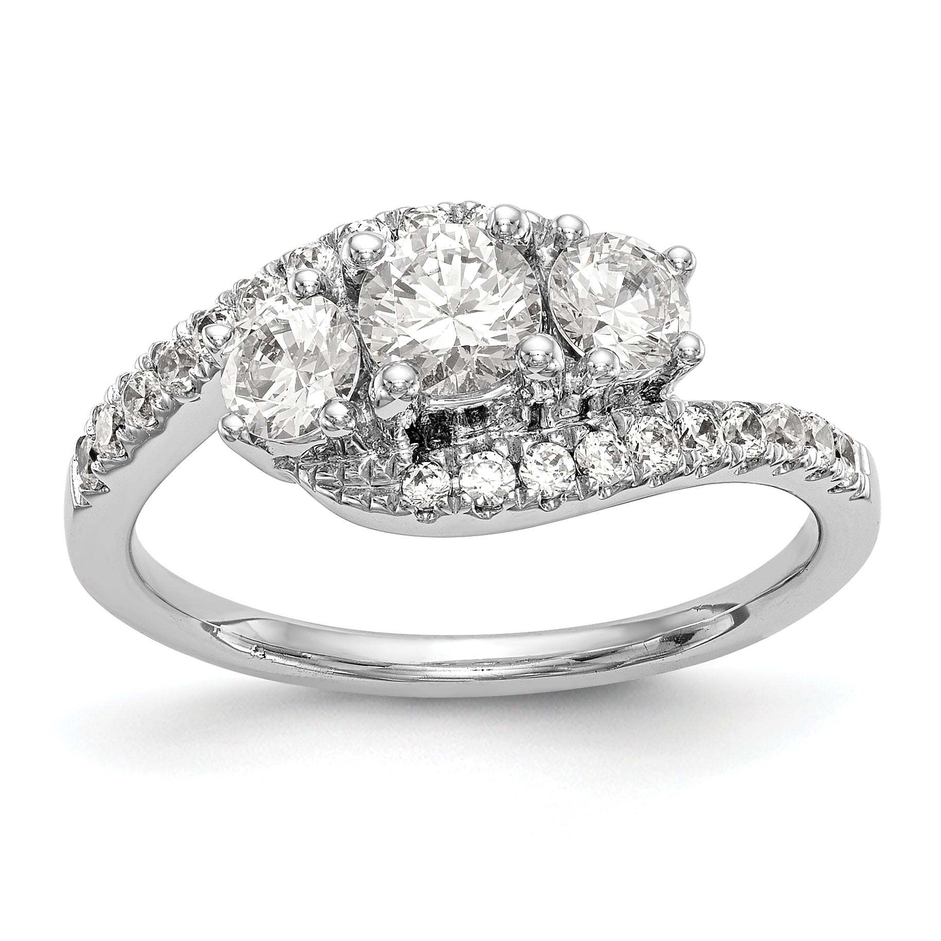 14K Weißgold Verlobungsring mit 3 simulierten Diamanten