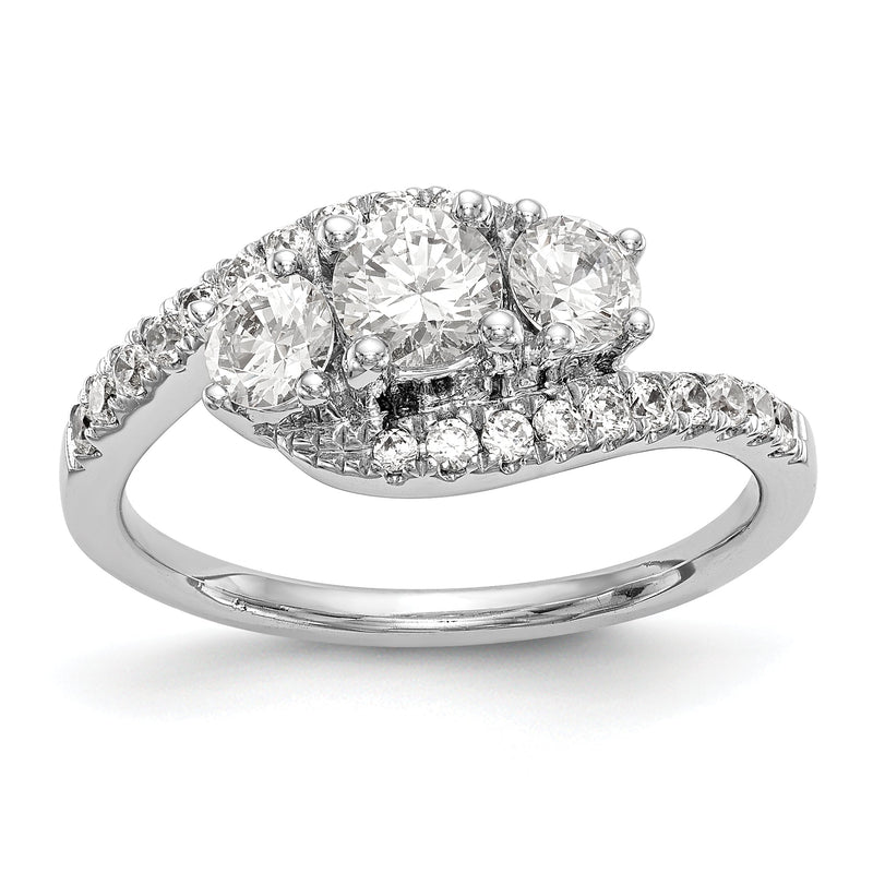 14K Weißgold Verlobungsring mit 3 simulierten Diamanten