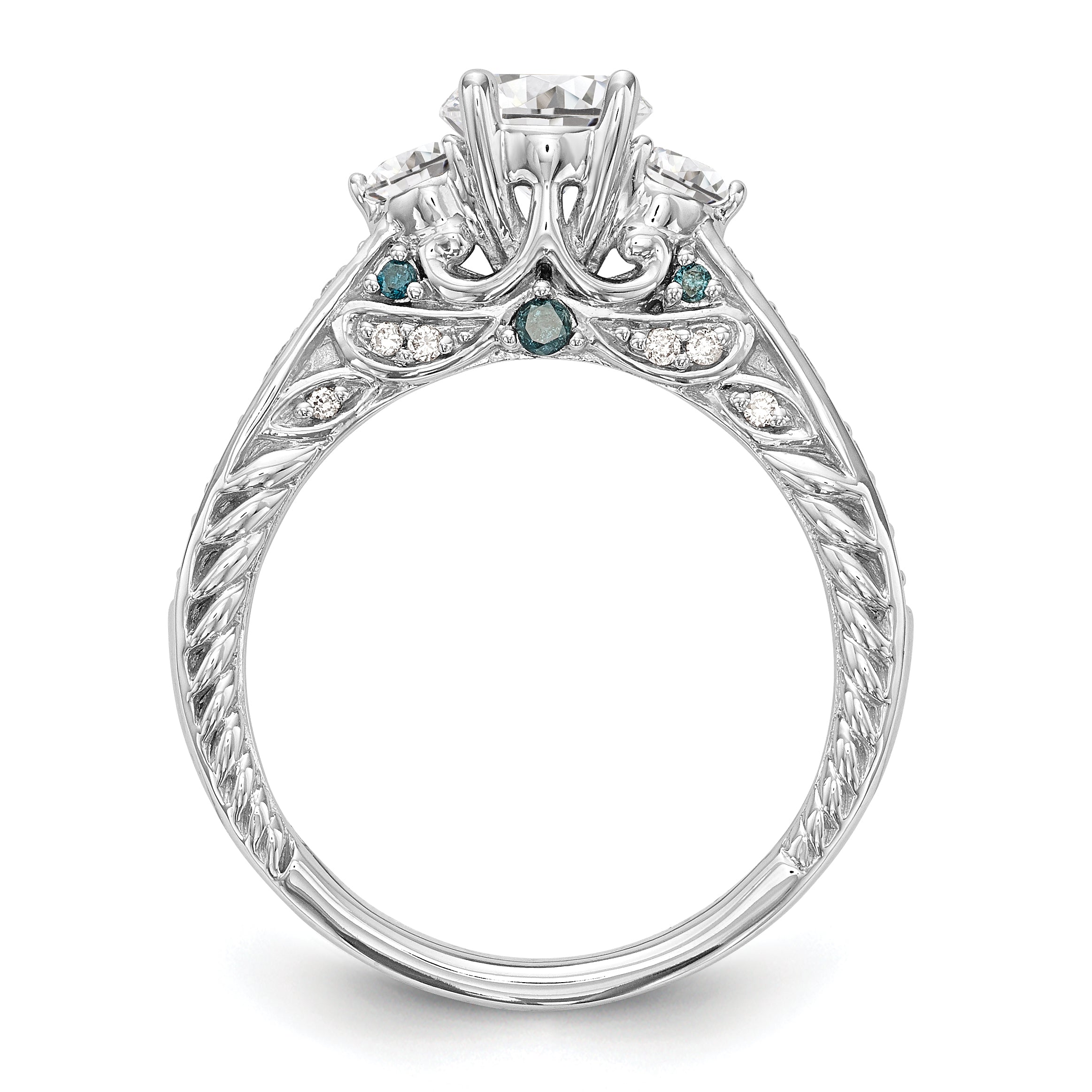 14K Weißgold Verlobungsring mit blauen und weißen simulierten Diamanten