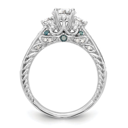 14K Weißgold Verlobungsring mit blauen und weißen simulierten Diamanten