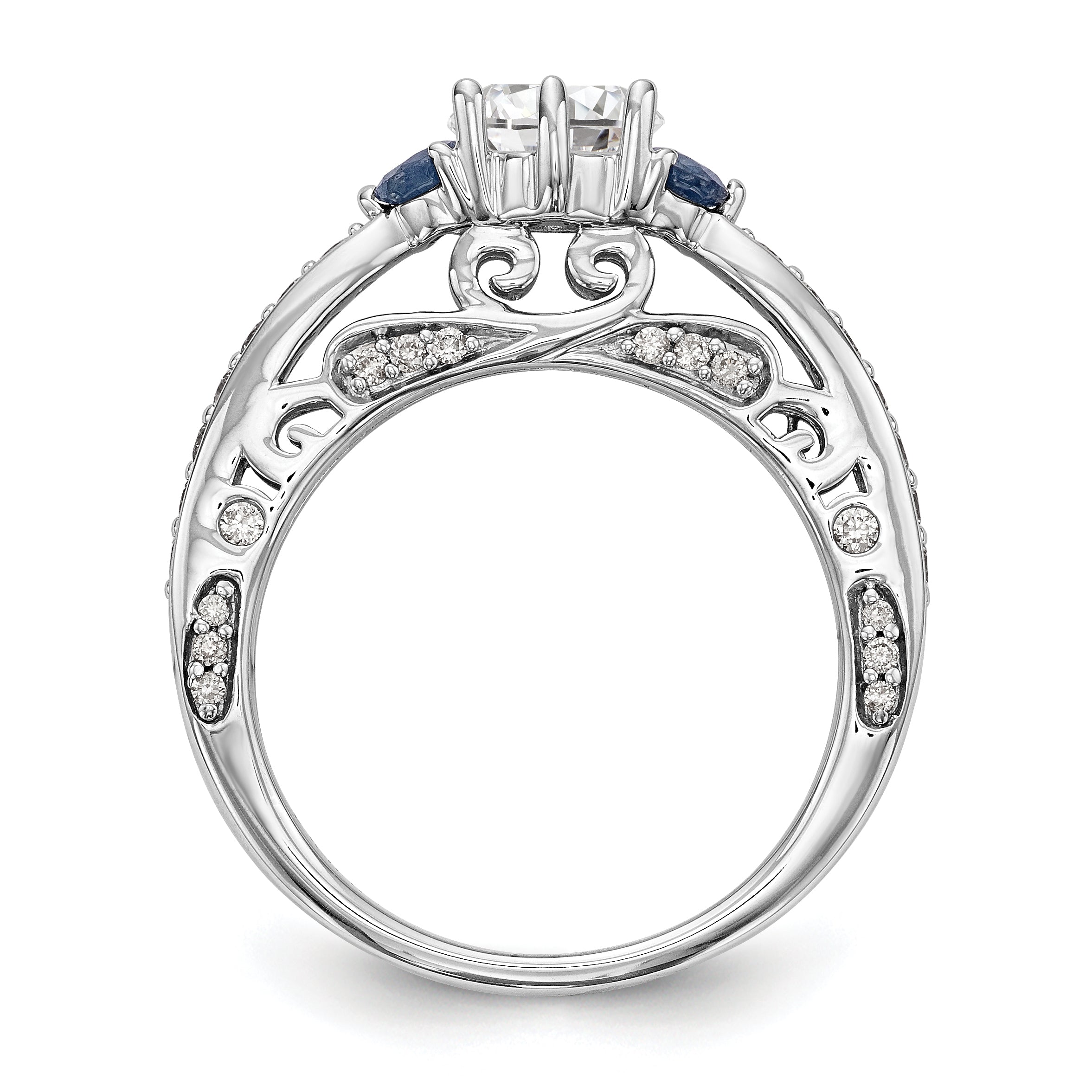 14K Weißgold Verlobungsring mit simuliertem Diamanten und Saphir