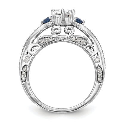14K Weißgold Verlobungsring mit simuliertem Diamanten und Saphir