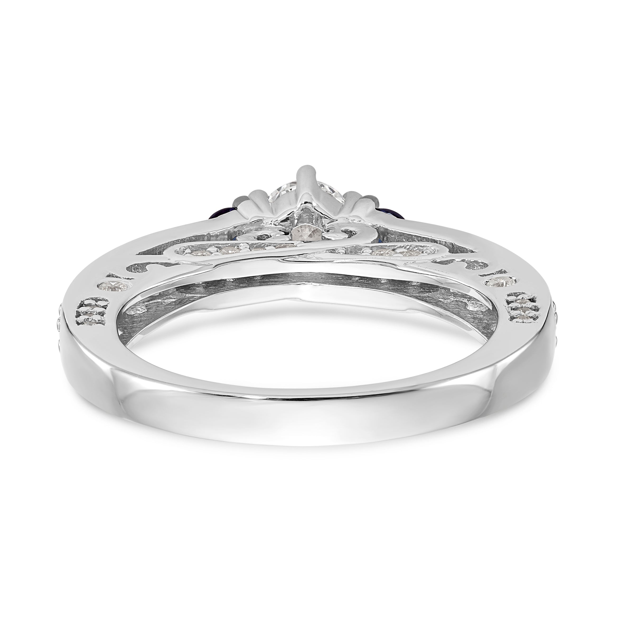 14K Weißgold Verlobungsring mit simuliertem Diamanten und Saphir