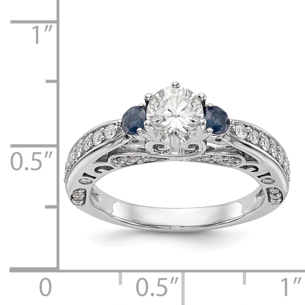 14K Weißgold Verlobungsring mit simuliertem Diamanten und Saphir