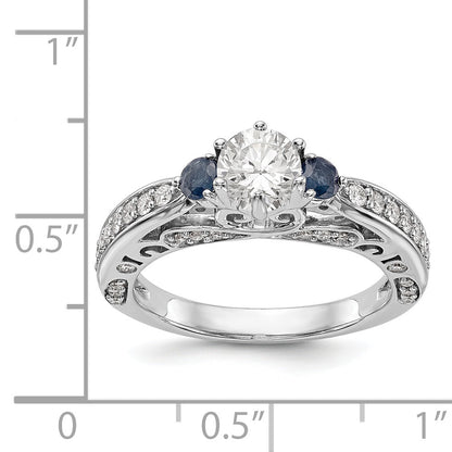 14K Weißgold Verlobungsring mit simuliertem Diamanten und Saphir