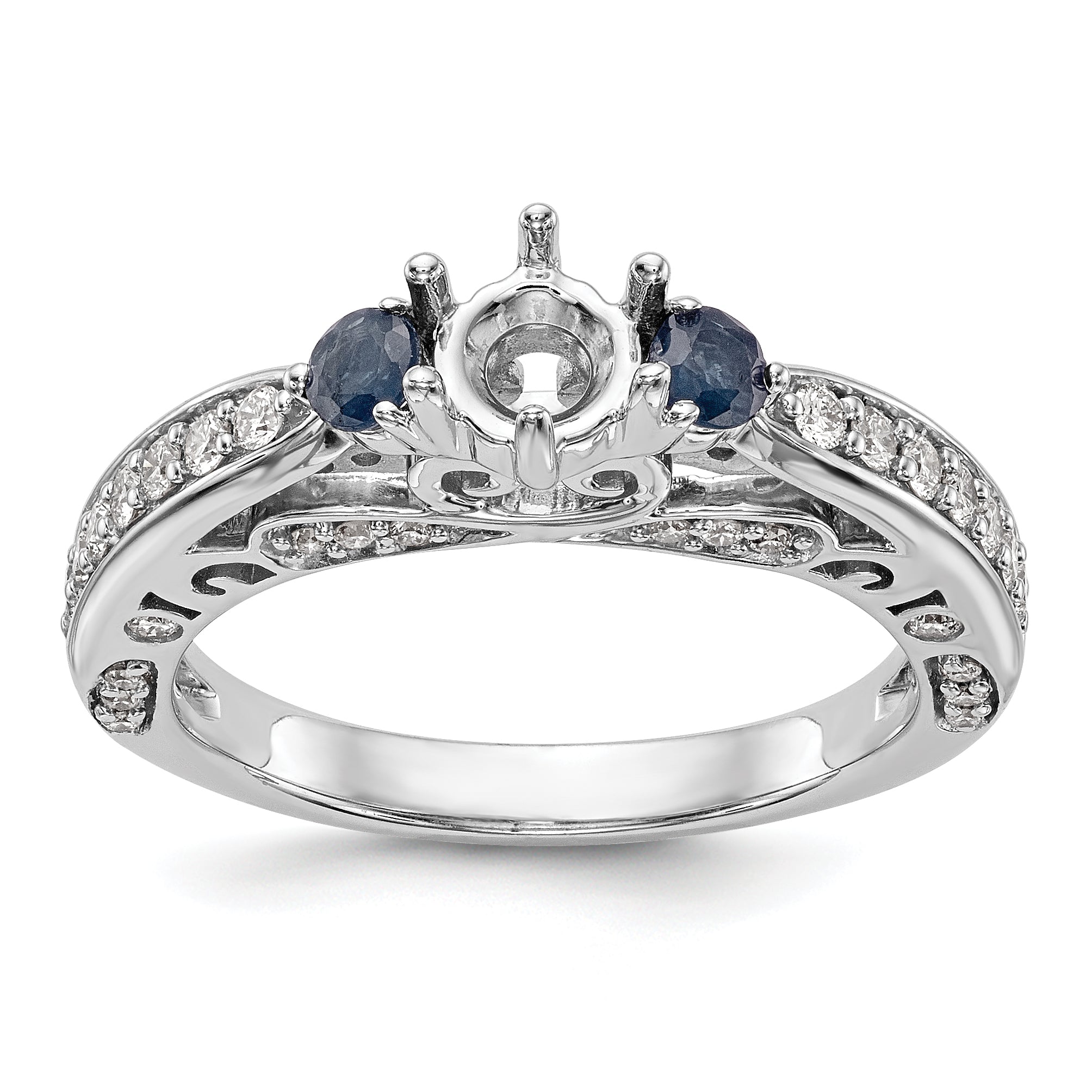 14K Weißgold Verlobungsring mit simuliertem Diamanten und Saphir