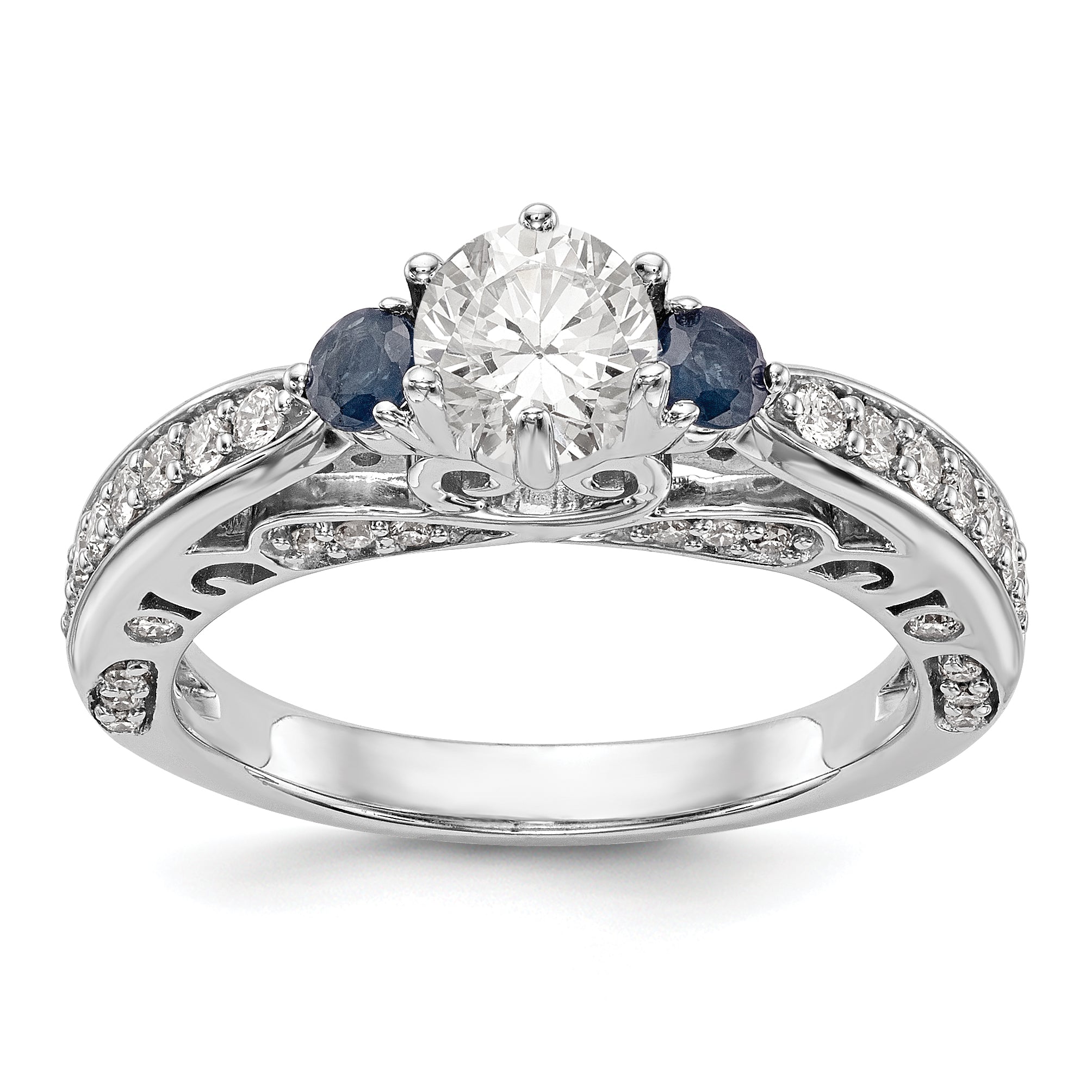 14K Weißgold Verlobungsring mit simuliertem Diamanten und Saphir