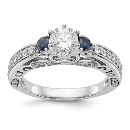14K Weißgold Verlobungsring mit simuliertem Diamanten und Saphir
