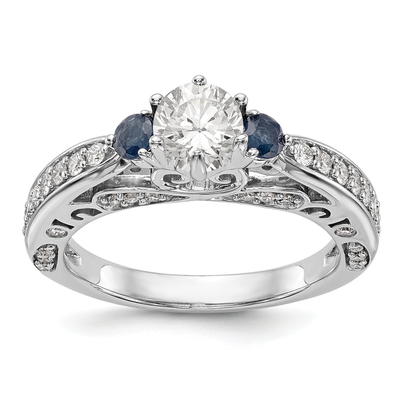 14K Weißgold Verlobungsring mit simuliertem Diamanten und Saphir