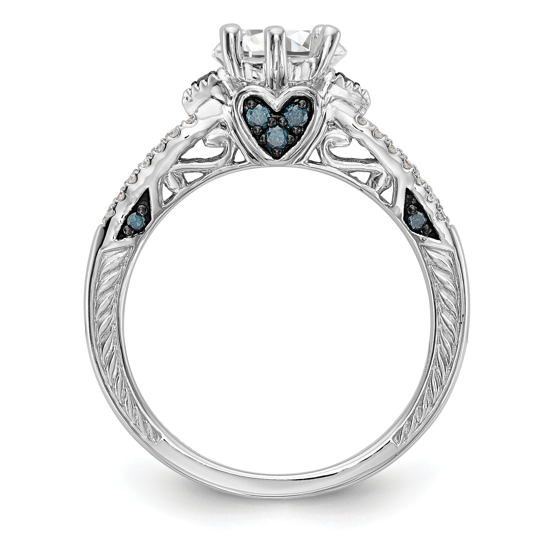 14K Weißgold Verlobungsring mit blauen und weißen simulierten Diamanten