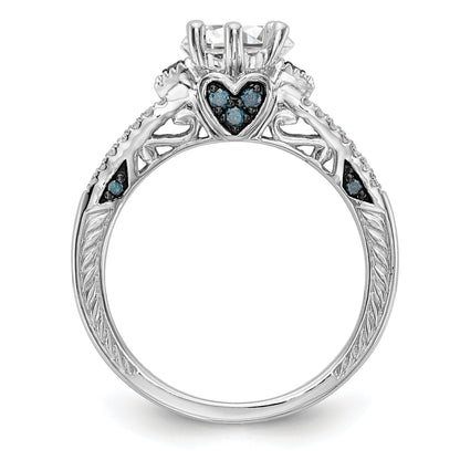 14K Weißgold Verlobungsring mit blauen und weißen simulierten Diamanten